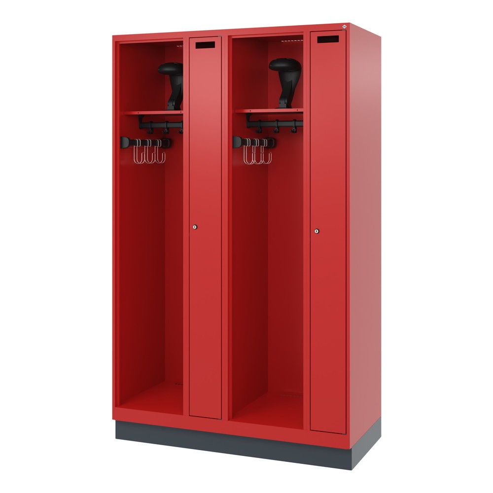 Produktabbildung Nr. 5: C+P Feuerwehrspind KOMBI, Sockel, 2 Abteile, HxBxT 1.850 x 1.200 x 500 mm, feuerrot, mit Helmhalter