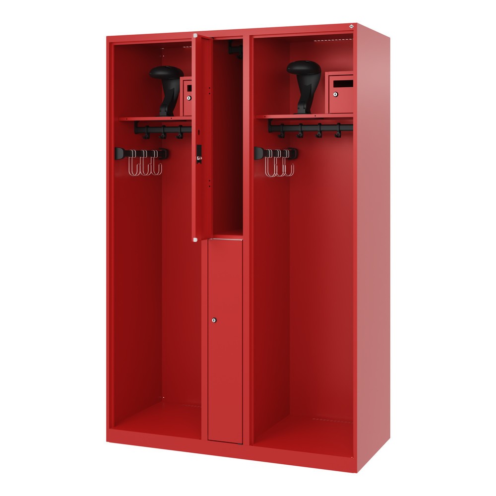 Produktabbildung: C+P Feuerwehrspind MAXI, Bodengleiter, HxBxT 1.850 x 1.200 x 500 mm, feuerrot, mit Helmhalter