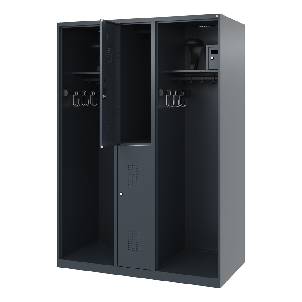 Produktabbildung: C+P Feuerwehrspind MAXI, Bodengleiter, HxBxT 1.850 x 1.300 x 600 mm, anthrazitgrau, mit Helmhalter