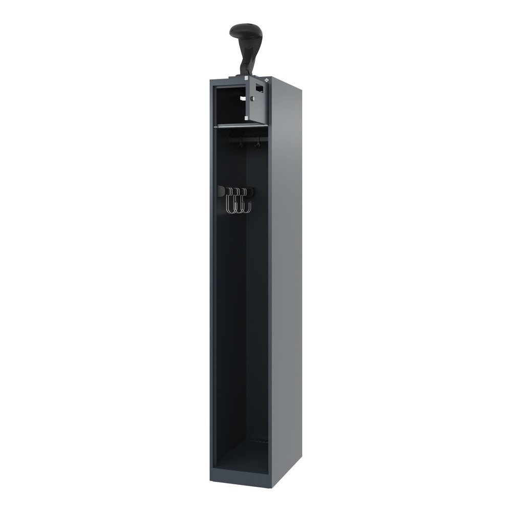 Produktabbildung: C+P Feuerwehrspind PRAKTUS, Bodengleiter, 1 Abteil, HxBxT 1.850 x 300 x 500 mm, anthrazitgrau, mit Helmhalter