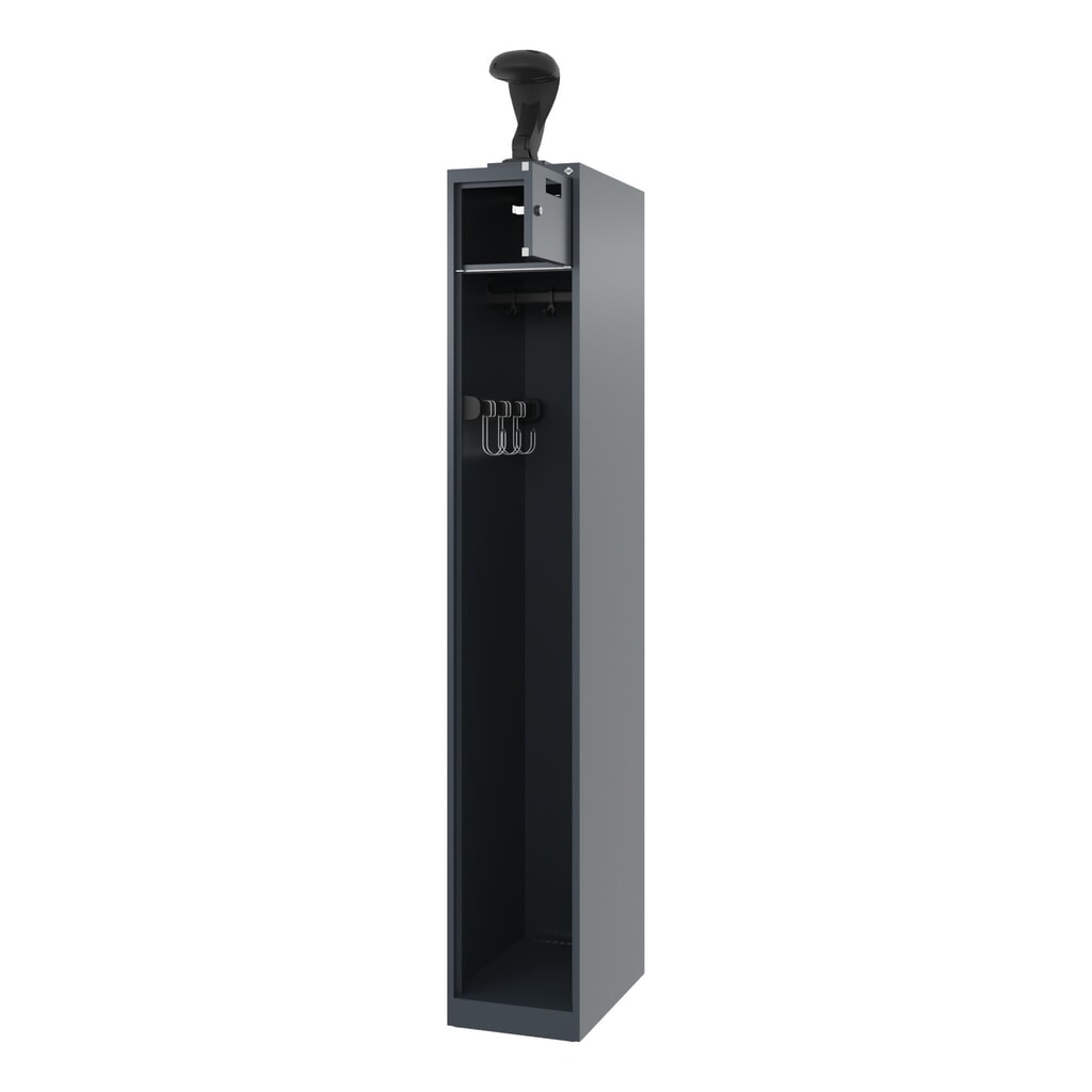 Produktabbildung: C+P Feuerwehrspind PRAKTUS, Bodengleiter, 1 Abteil, HxBxT 1.850 x 300 x 500 mm, anthrazitgrau, mit Helmhalter