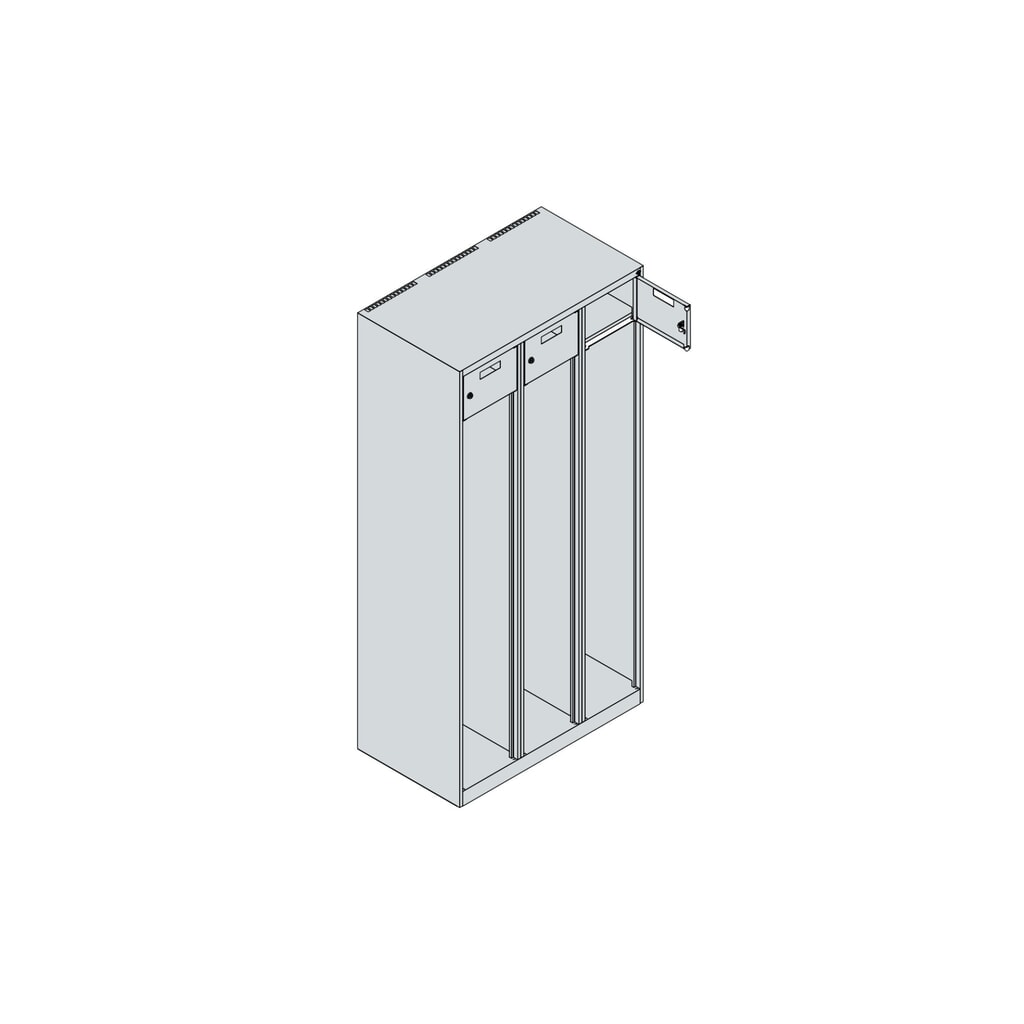 Produktabbildung Nr. 4: C+P Feuerwehrspind PRAKTUS, Füße, 3 Abteile, HxBxT 1.850 x 900 x 500 mm, feuerrot, mit Helmhalter