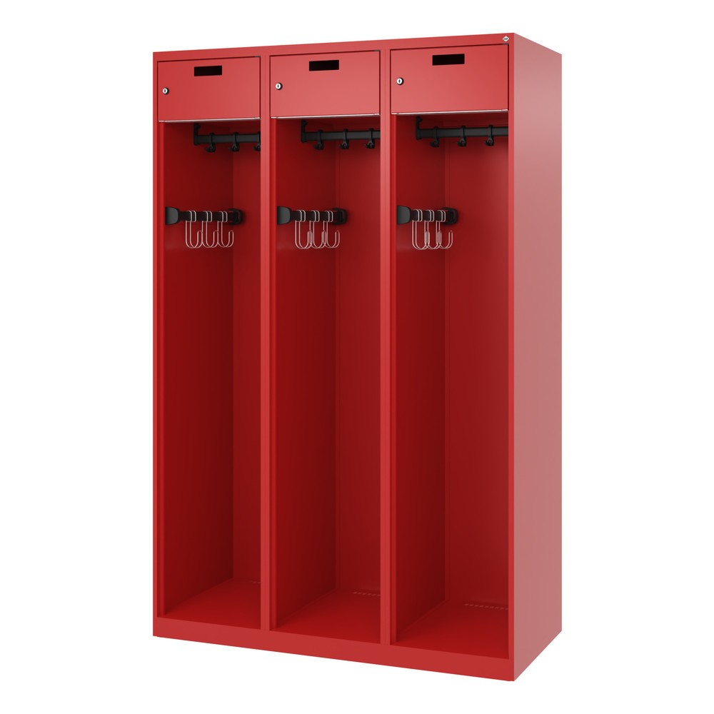 Produktabbildung Nr. 5: C+P Feuerwehrspind PRAKTUS, Bodengleiter, 3 Abteile, HxBxT 1.850 x 1.200 x 500 mm, feuerrot