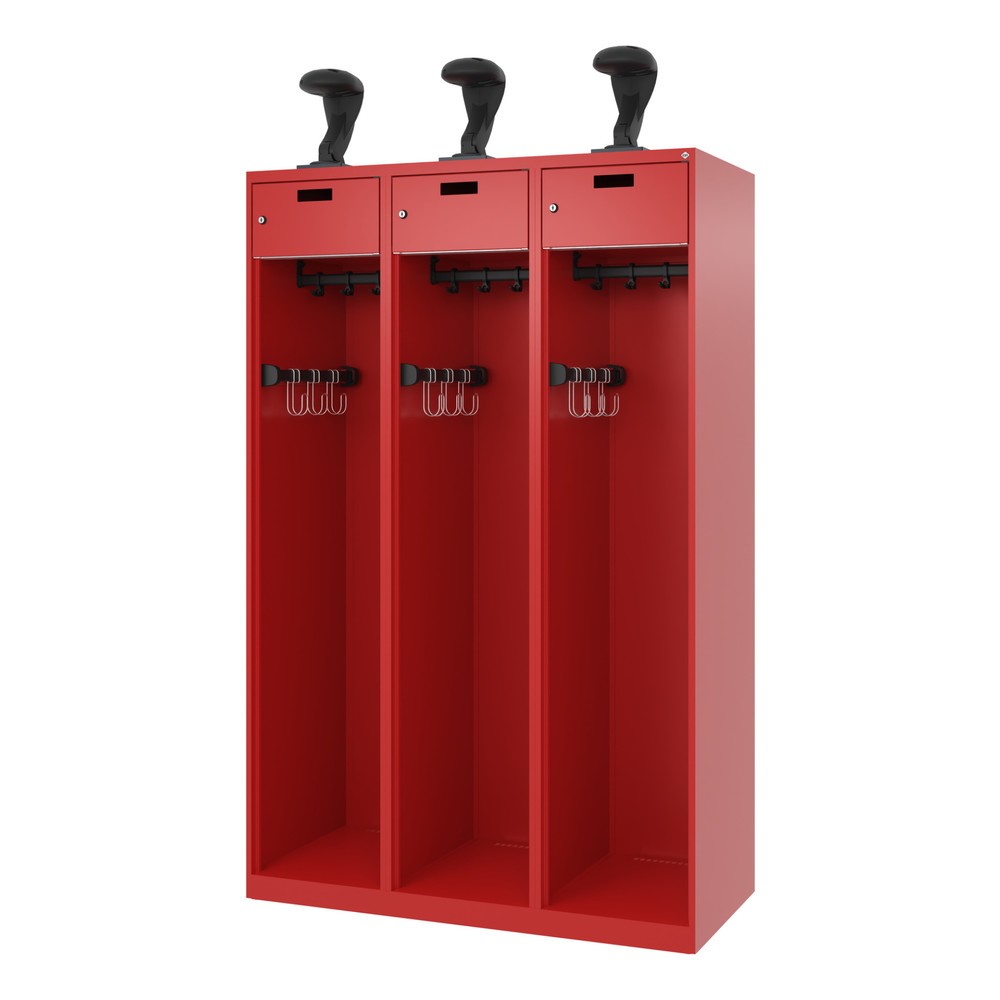 Produktabbildung Nr. 5: C+P Feuerwehrspind PRAKTUS, Bodengleiter, 3 Abteile, HxBxT 1.850 x 1.200 x 500 mm, feuerrot, mit Helmhalter