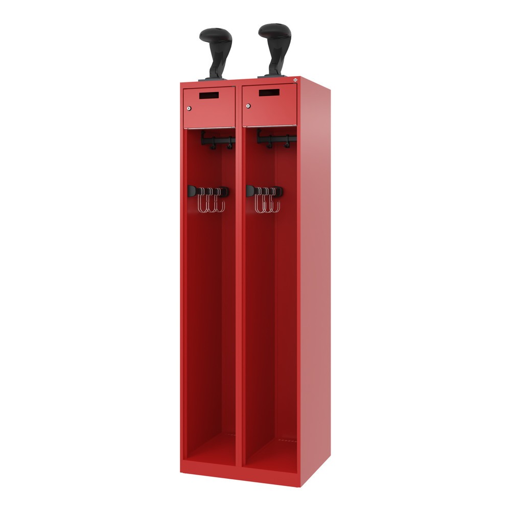 Produktabbildung Nr. 5: C+P Feuerwehrspind PRAKTUS, Bodengleiter, 2 Abteile, HxBxT 1.850 x 600 x 500 mm, feuerrot, mit Helmhalter