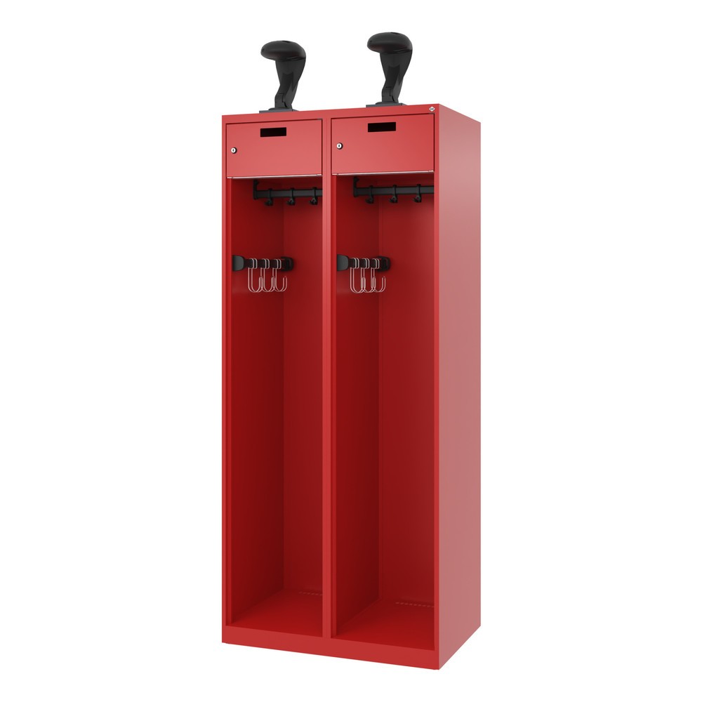 Produktabbildung Nr. 5: C+P Feuerwehrspind PRAKTUS, Bodengleiter, 2 Abteile, HxBxT 1.850 x 800 x 500 mm, feuerrot, mit Helmhalter