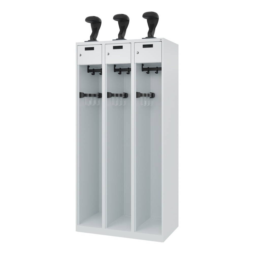 Produktabbildung Nr. 5: C+P Feuerwehrspind PRAKTUS, Bodengleiter, 3 Abteile, HxBxT 1.850 x 900 x 500 mm, lichtgrau, mit Helmhalter