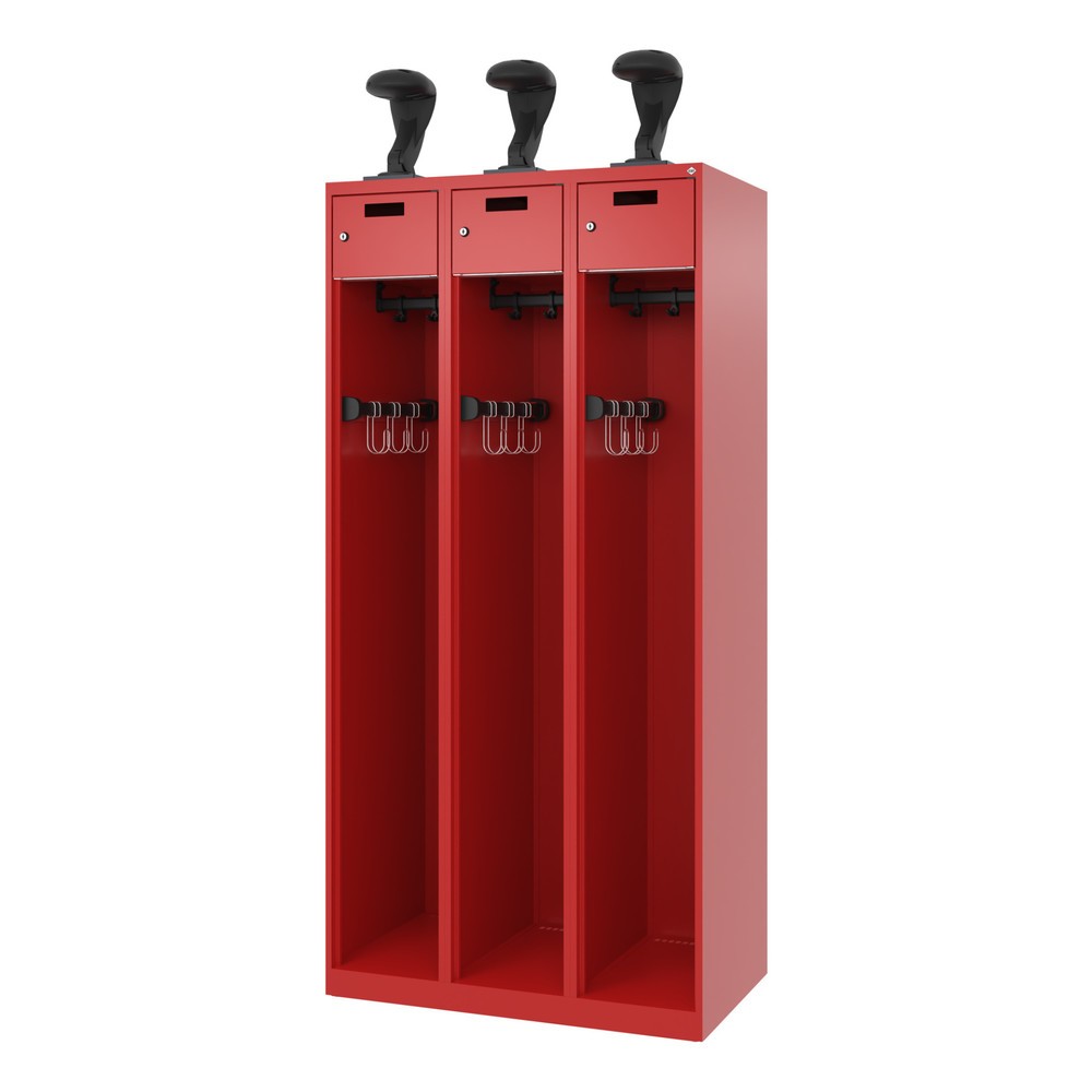 Produktabbildung Nr. 5: C+P Feuerwehrspind PRAKTUS, Bodengleiter, 3 Abteile, HxBxT 1.850 x 900 x 500 mm, feuerrot, mit Helmhalter