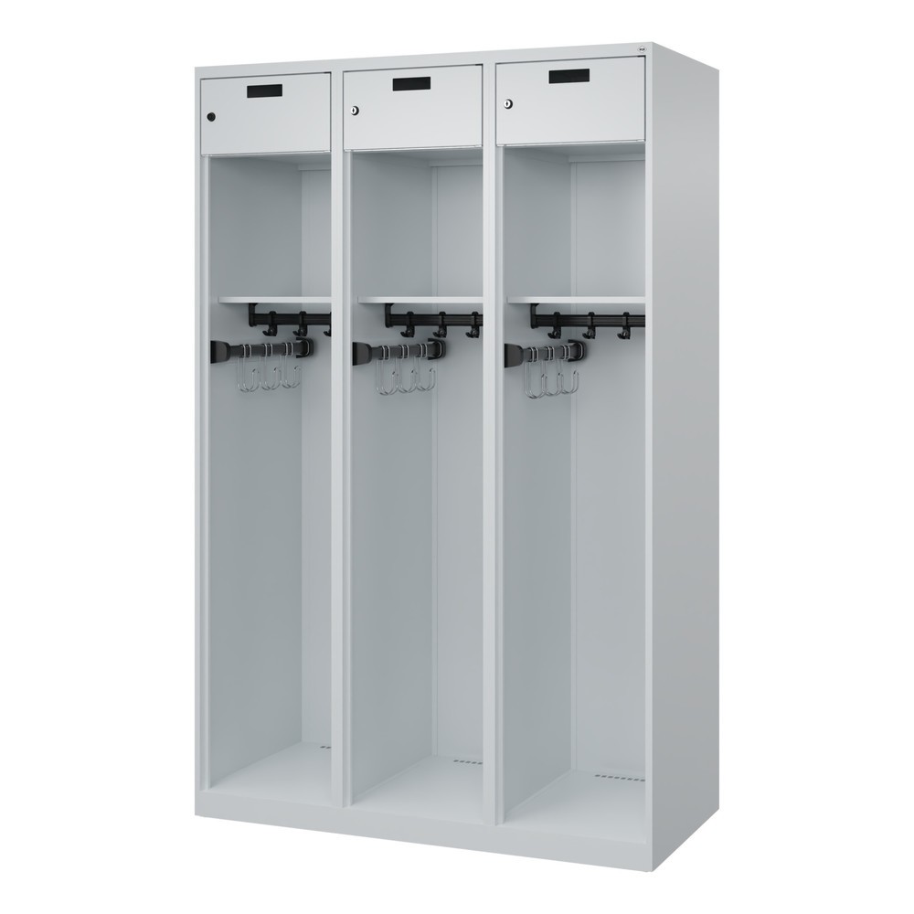 Produktabbildung Nr. 4: C+P Feuerwehrspind PRAKTUS, Bodengleiter, 3 Abteile, HxBxT 1.850 x 1.200 x 500 mm, lichtgrau