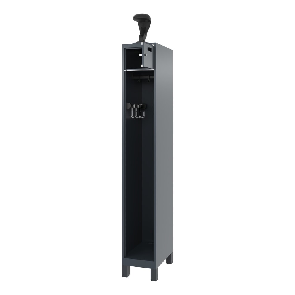 Produktabbildung: C+P Feuerwehrspind PRAKTUS, Füße, 1 Abteil, HxBxT 1.850 x 300 x 500 mm, anthrazitgrau, mit Helmhalter