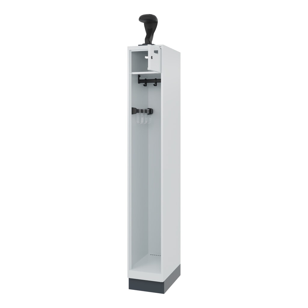 Produktabbildung Nr. 1: C+P Feuerwehrspind PRAKTUS, Sokel, 1 Abteil, HxBxT 1.850 x 300 x 500 mm, lichtgrau, mit Helmhalter