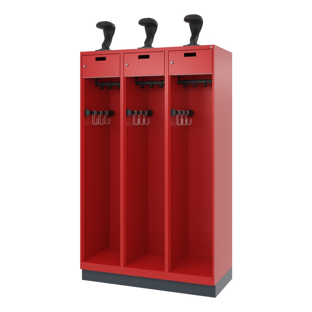 Produktabbildung Nr. 5: C+P Feuerwehrspind PRAKTUS, Sokel, 3 Abteile, HxBxT 1.850 x 1.200 x 500 mm, feuerrot, mit Helmhalter