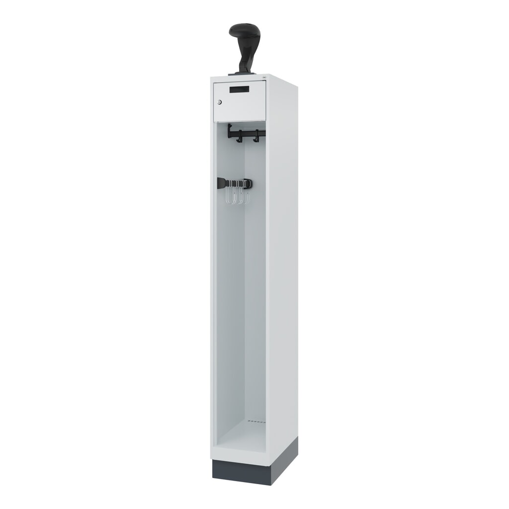 C+P Feuerwehrspind PRAKTUS, Sokel, 1 Abteil, HxBxT 1.850 x 300 x 500 mm, lichtgrau, mit Helmhalter Produktabbildung Nr. 5: C+P Feuerwehrspind PRAKTUS, Sokel, 1 Abteil, HxBxT 1.850 x 300 x 500 mm, lichtgrau, mit Helmhalter