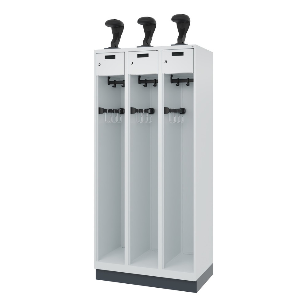 Produktabbildung Nr. 5: C+P Feuerwehrspind PRAKTUS, Sokel, 3 Abteile, HxBxT 1.850 x 900 x 500 mm, lichtgrau, mit Helmhalter
