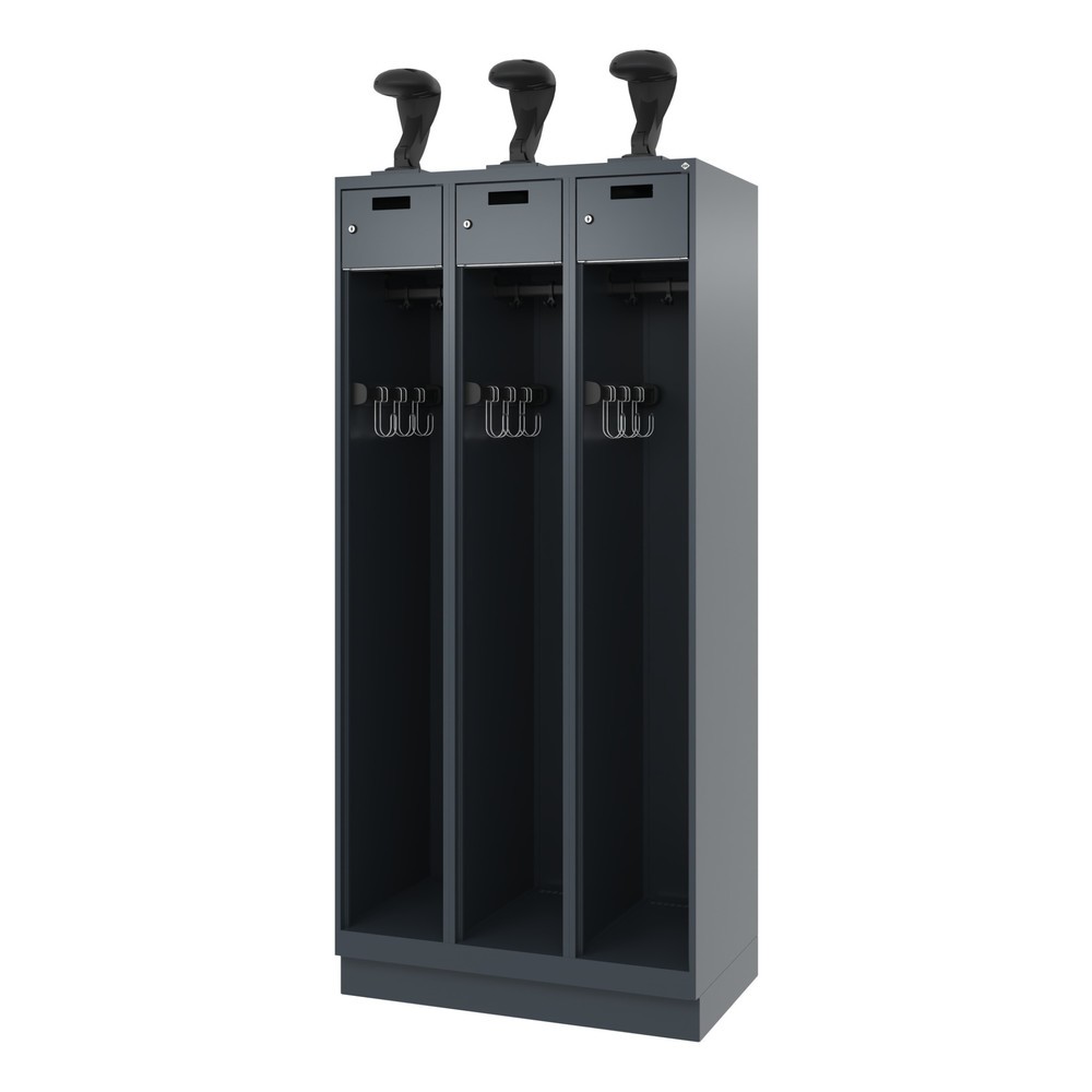 Produktabbildung Nr. 5: C+P Feuerwehrspind PRAKTUS, Sokel, 3 Abteile, HxBxT 1.850 x 900 x 500 mm, anthrazitgrau, mit Helmhalter