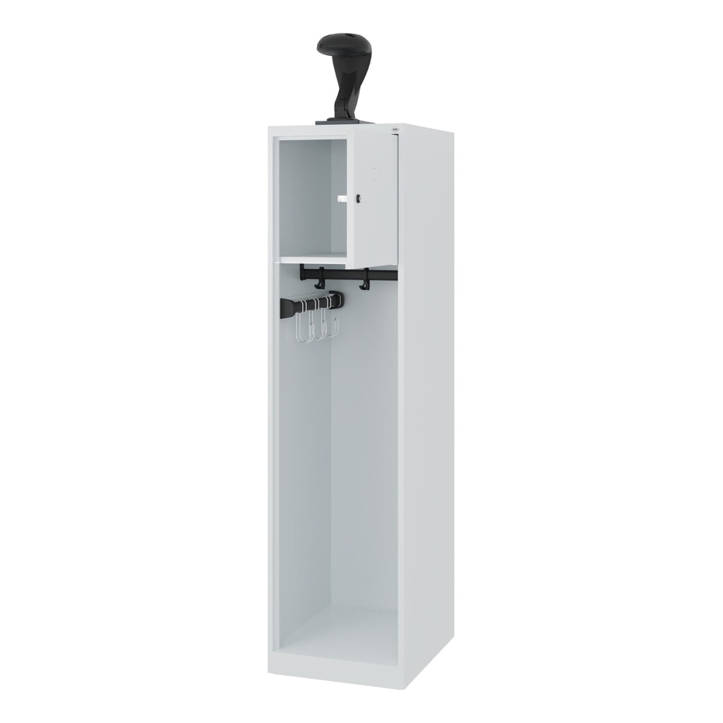 C+P Feuerwehrspind YOUNGSTER, Bodengleiter, 1 Abteil, HxBxT 1.530 x 400 x 500 mm, lichtgrau, mit Helmhalter Produktabbildung: C+P Feuerwehrspind YOUNGSTER, Bodengleiter, 1 Abteil, HxBxT 1.530 x 400 x 500 mm, lichtgrau, mit Helmhalter