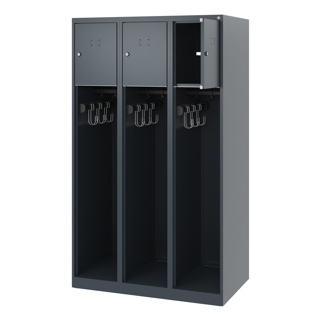 C+P Feuerwehrspind YOUNGSTER, Bodengleiter, 3 Abteile, HxBxT 1.530 x 900 x 500 mm, anthrazitgrau Produktabbildung: C+P Feuerwehrspind YOUNGSTER, Bodengleiter, 3 Abteile, HxBxT 1.530 x 900 x 500 mm, anthrazitgrau