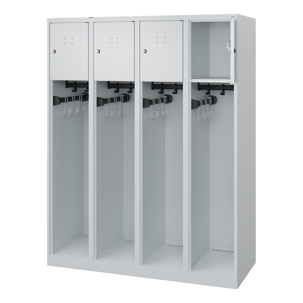 Produktabbildung: C+P Feuerwehrspind YOUNGSTER, Bodengleiter, 4 Abteile, HxBxT 1.530 x 1.200 x 500 mm, lichtgrau