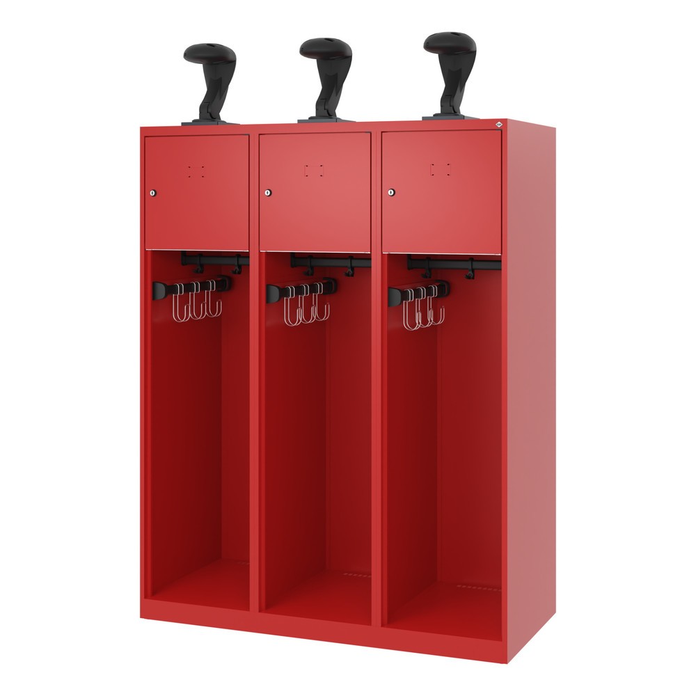 Produktabbildung Nr. 5: C+P Feuerwehrspind YOUNGSTER, Bodengleiter, 3 Abteile, HxBxT 1.530 x 1.200 x 500 mm, feuerrot, mit Helmhalter