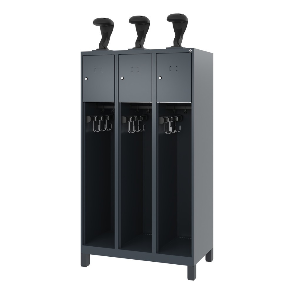 Produktabbildung Nr. 5: C+P Feuerwehrspind YOUNGSTER, Füße, 3 Abteile, HxBxT 1.530 x 900 x 500 mm, anthrazitgrau, mit Helmhalter
