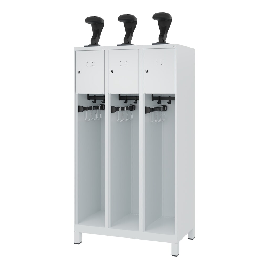 Produktabbildung Nr. 5: C+P Feuerwehrspind YOUNGSTER, Füße, 3 Abteile, HxBxT 1.530 x 900 x 500 mm, lichtgrau, mit Helmhalter
