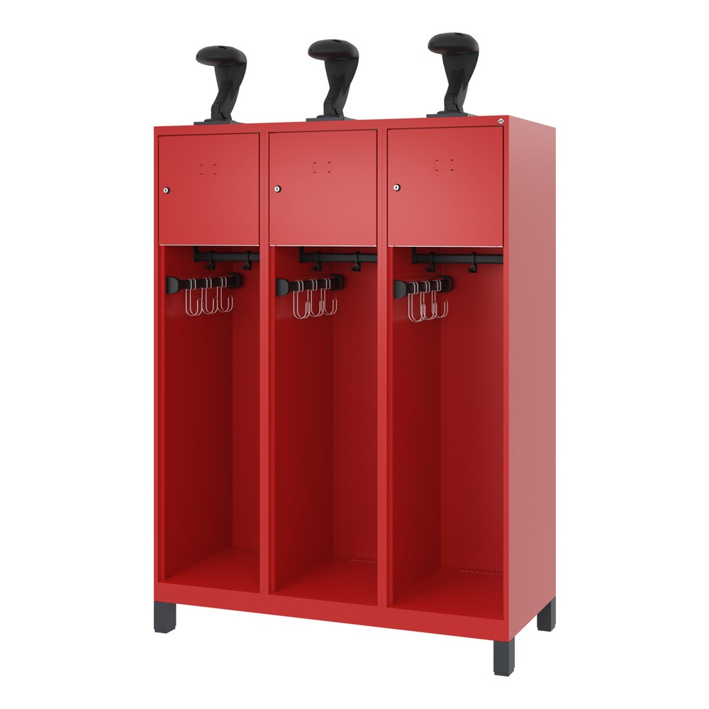 Produktabbildung Nr. 5: C+P Feuerwehrspind YOUNGSTER, Füße, 3 Abteile, HxBxT 1.530 x 1.200 x 500 mm, feuerrot, mit Helmhalter