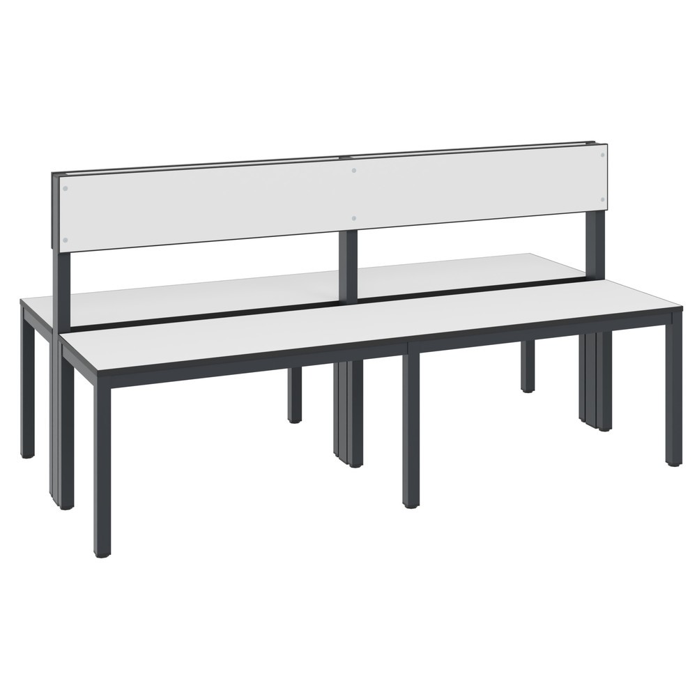 Product afbeelding: C+P kleedkamerbank Basic Plus, lengte 1.500 mm, dubbelzijdig, met rugleuning, zwartgrijs/wit