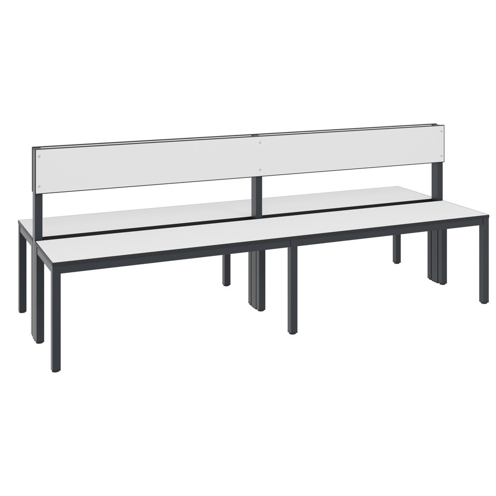 Product afbeelding: C+P kleedkamerbank Basic Plus, lengte 1.960 mm, dubbelzijdig, met rugleuning, zwartgrijs/wit