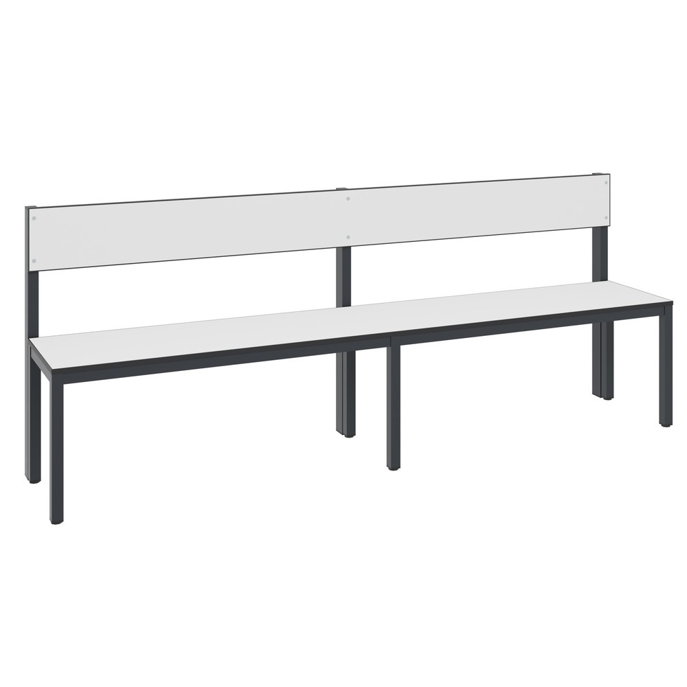 Product afbeelding: C+P kleedkamerbank Basic Plus, lengte 1.960 mm, eenzijdig, met rugleuning, zwartgrijs/wit