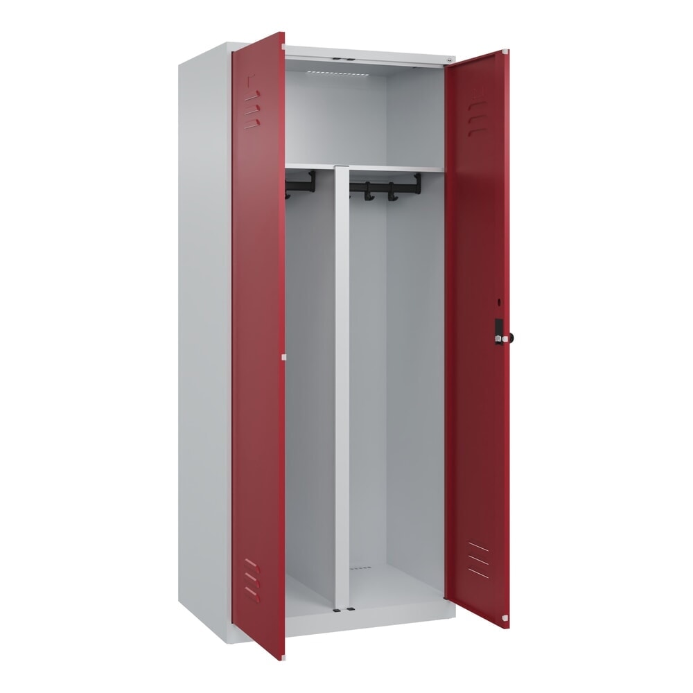 Produktabbildung Nr. 1: C+P PSA Doppel-Spind Classic PLUS, 2 Abteile, HxBxT 1.850 x 800 x 500 mm, lichtgrau, rubinrot, für Vorhängeschloss