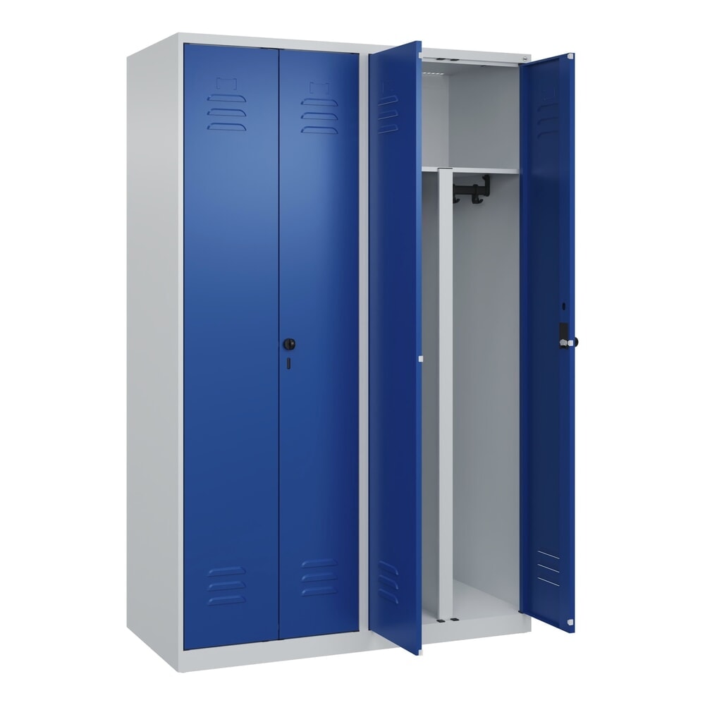 Produktabbildung Nr. 1: C+P PSA Doppel-Spind Classic PLUS, 4 Abteile, HxBxT 1.850 x 1.200 x 500 mm, lichtgrau, enzianblau, für Vorhängeschloss