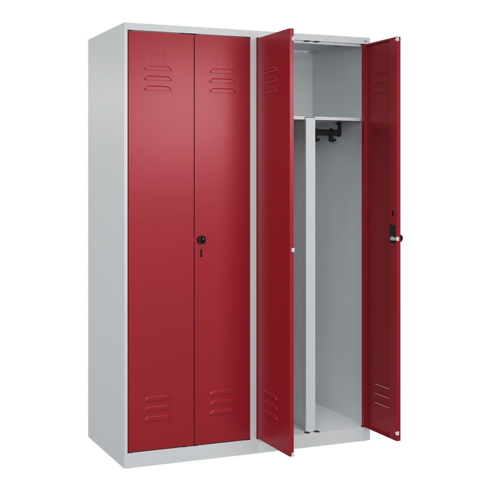 Produktabbildung Nr. 1: C+P PSA Doppel-Spind Classic PLUS, 4 Abteile, HxBxT 1.850 x 1.200 x 500 mm, lichtgrau, rubinrot, für Vorhängeschloss