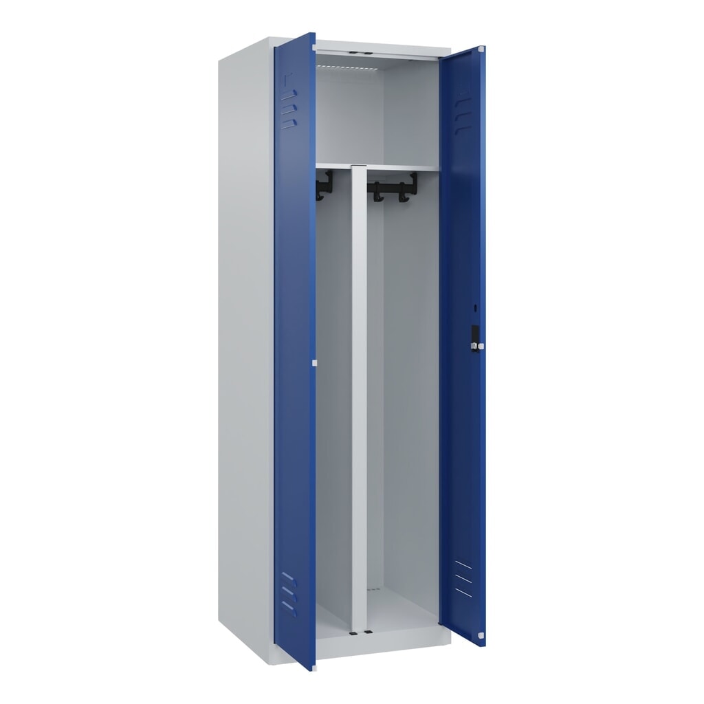 C+P PSA Doppel-Spind Classic PLUS, 2 Abteile, HxBxT 1.850 x 600 x 500 mm, lichtgrau, enzianblau, Zylinderschloss Produktabbildung: C+P PSA Doppel-Spind Classic PLUS, 2 Abteile, HxBxT 1.850 x 600 x 500 mm, lichtgrau, enzianblau, Zylinderschloss
