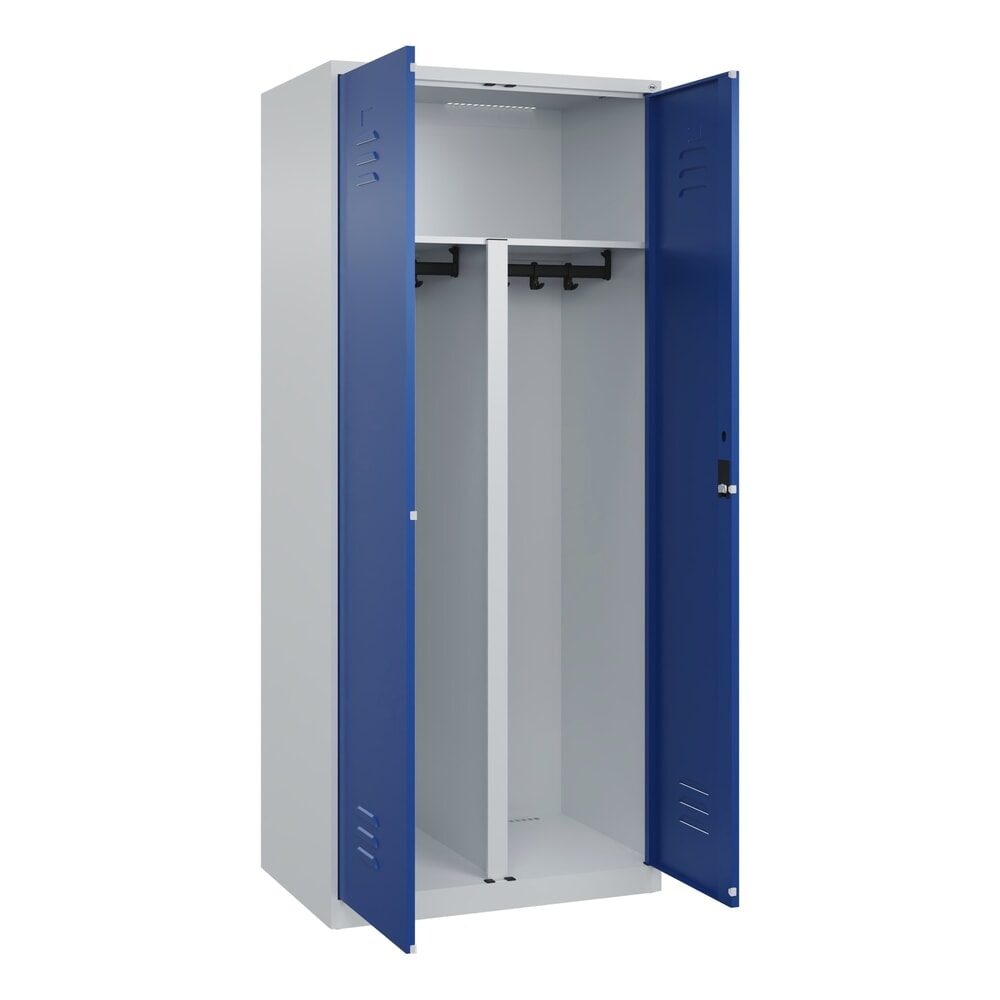 Produktabbildung: C+P PSA Doppel-Spind Classic PLUS, 2 Abteile, HxBxT 1.850 x 800 x 500 mm, lichtgrau, enzianblau, Zylinderschloss