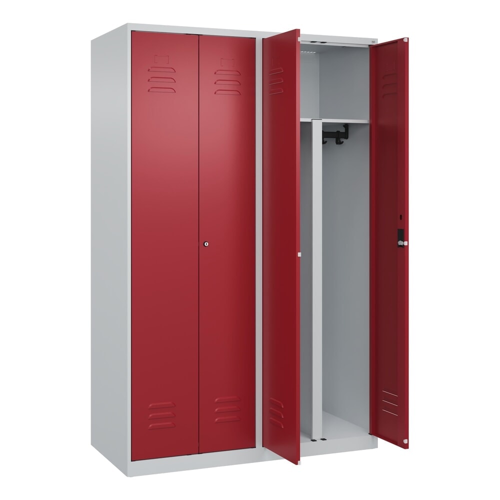 Produktabbildung Nr. 1: C+P PSA Doppel-Spind Classic PLUS, 4 Abteile, HxBxT 1.850 x 1.200 x 500 mm, lichtgrau, rubinrot, Zylinderschloss