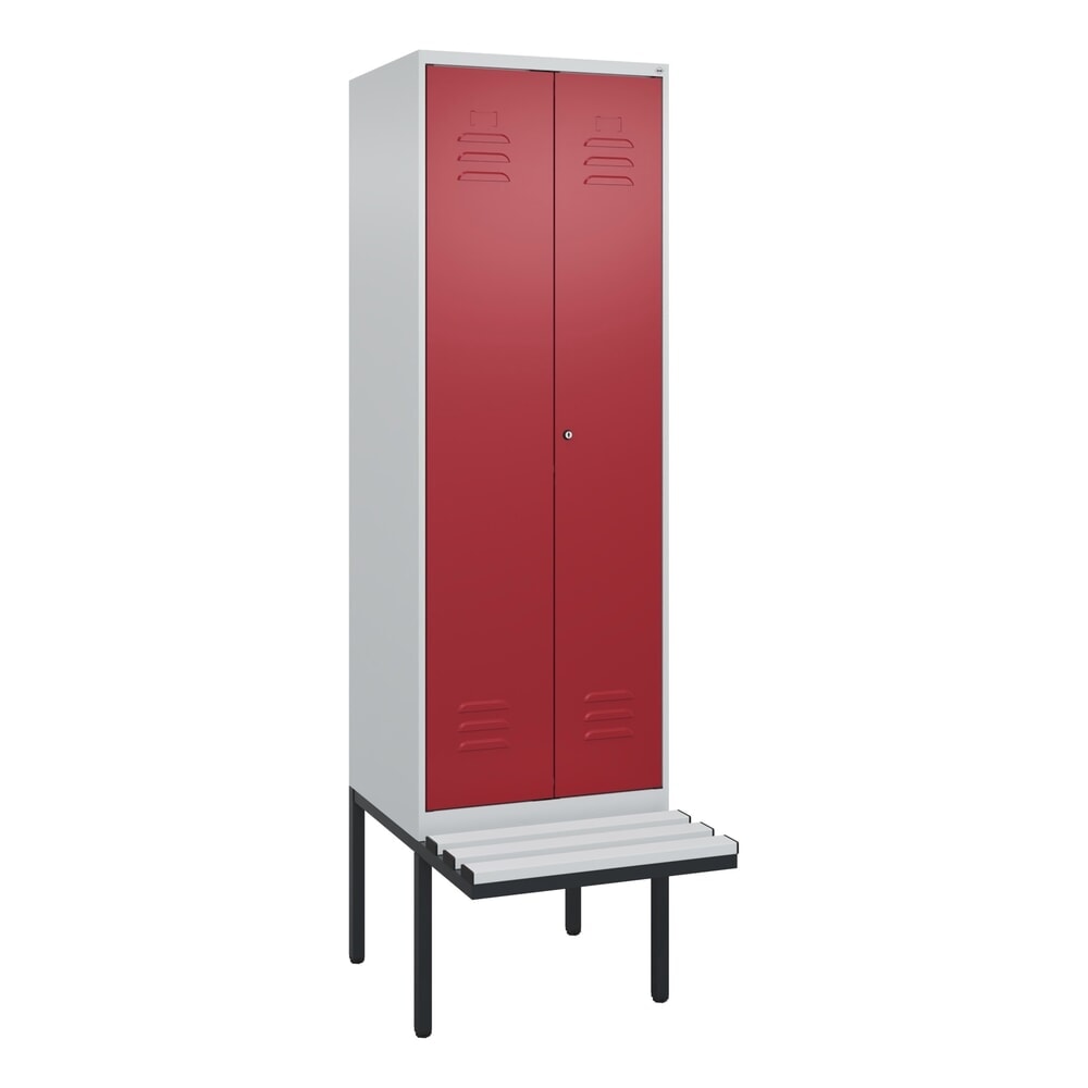 Produktabbildung Nr. 9: C+P PSA Doppel-Spind Classic PLUS, 2 Abteile, HxBxT 2.120 x 600 x 815 mm, Zylinderschloss, auskragende Bank aus Kunststoff, lichtgrau, rubinrot