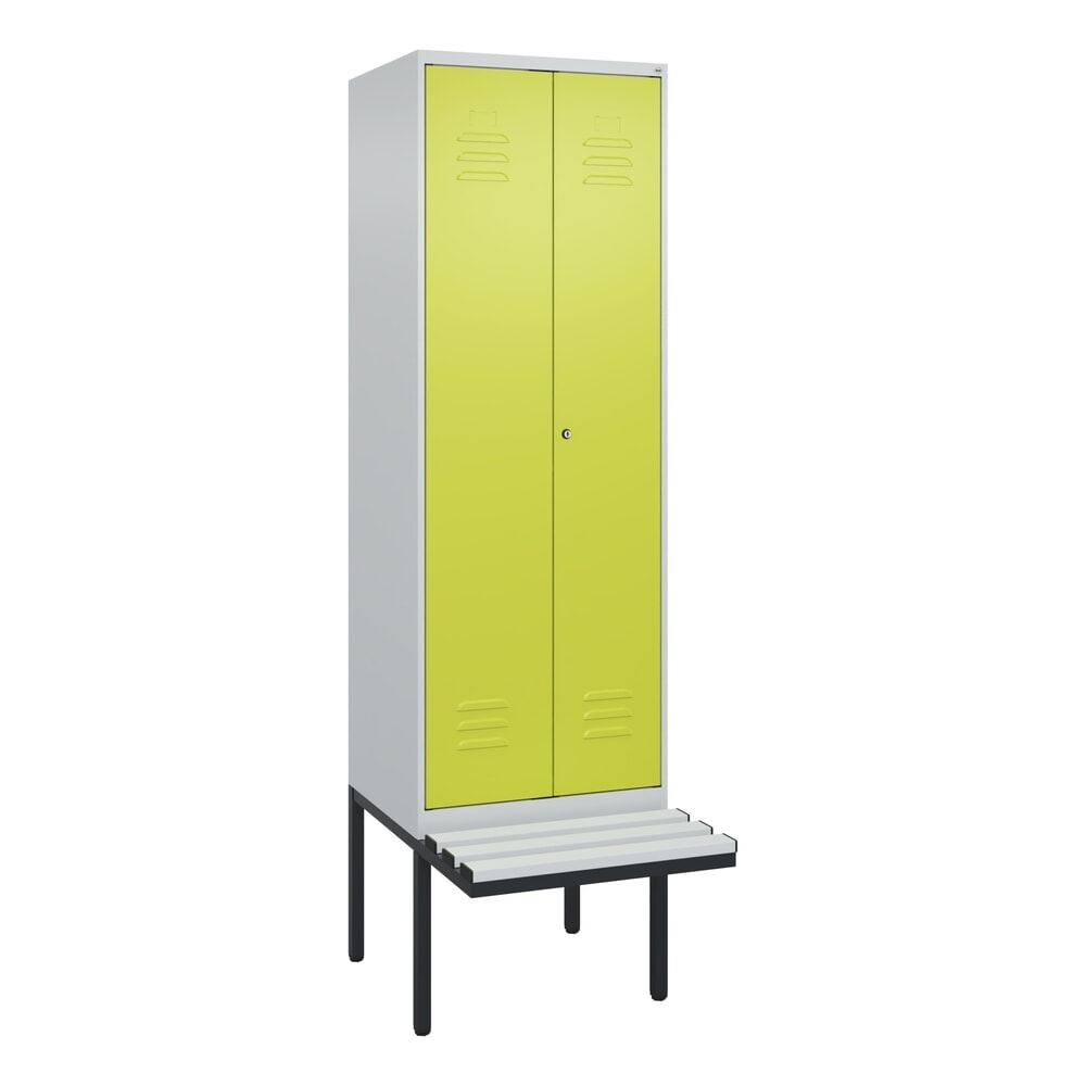 Produktabbildung Nr. 9: C+P PSA Doppel-Spind Classic PLUS, 2 Abteile, HxBxT 2.120 x 600 x 815 mm, Zylinderschloss, auskragende Bank aus Kunststoff, lichtgrau, clowngrün
