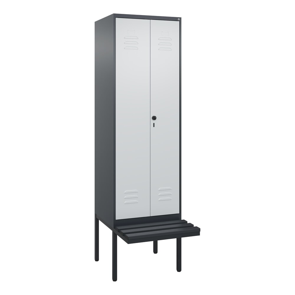 Produktabbildung Nr. 9: C+P PSA Doppel-Spind Classic PLUS, 2 Abteile, HxBxT 2.120 x 600 x 815 mm, für Vorhängeschloss, auskragende Bank aus Kunststoff, anthrazitgrau, lichtgrau
