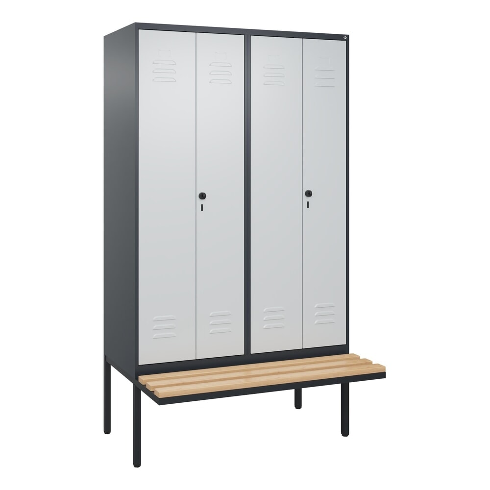 Produktabbildung Nr. 9: C+P PSA Doppel-Spind Classic PLUS, 4 Abteile, HxBxT 2.120 x 1.200 x 815 mm, für Vorhängeschloss, auskragende Bank aus Buche, anthrazitgrau, lichtgrau