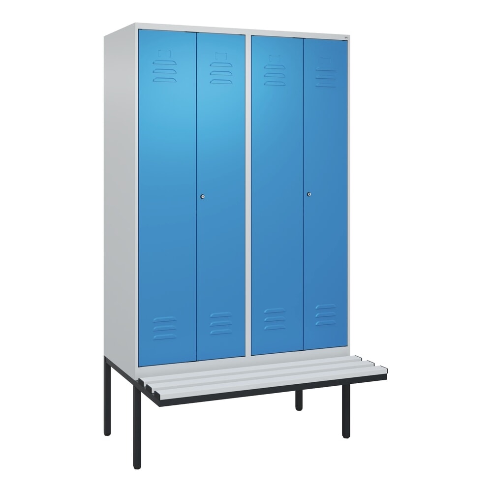 Produktabbildung Nr. 9: C+P PSA Doppel-Spind Classic PLUS, 4 Abteile, HxBxT 2.120 x 1.200 x 815 mm, Zylinderschloss, auskragende Bank aus Kunststoff, lichtgrau, lichtblau