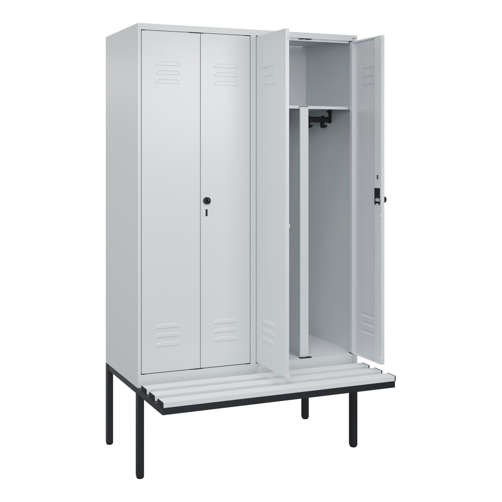 Produktabbildung Nr. 1: C+P PSA Doppel-Spind Classic PLUS, 4 Abteile, HxBxT 2.120 x 1.200 x 815 mm, für Vorhängeschloss, auskragende Bank aus Kunststoff, lichtgrau, lichtgrau