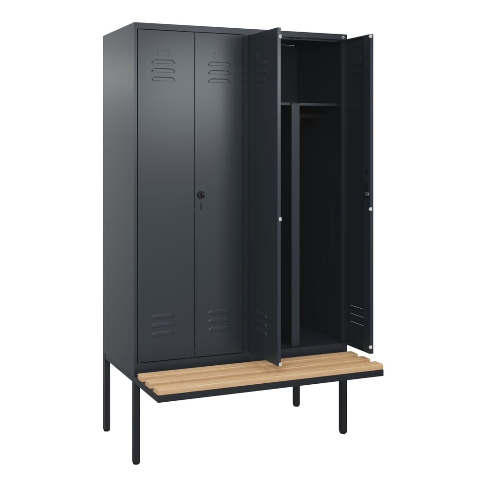 C+P PSA Doppel-Spind Classic PLUS, 4 Abteile, HxBxT 2.120 x 1.200 x 815 mm, Zylinderschloss, auskragende Bank aus Buche, anthrazitgrau, anthrazitgrau Produktabbildung Nr. 1: C+P PSA Doppel-Spind Classic PLUS, 4 Abteile, HxBxT 2.120 x 1.200 x 815 mm, Zylinderschloss, auskragende Bank aus Buche, anthrazitgrau, anthrazitgrau