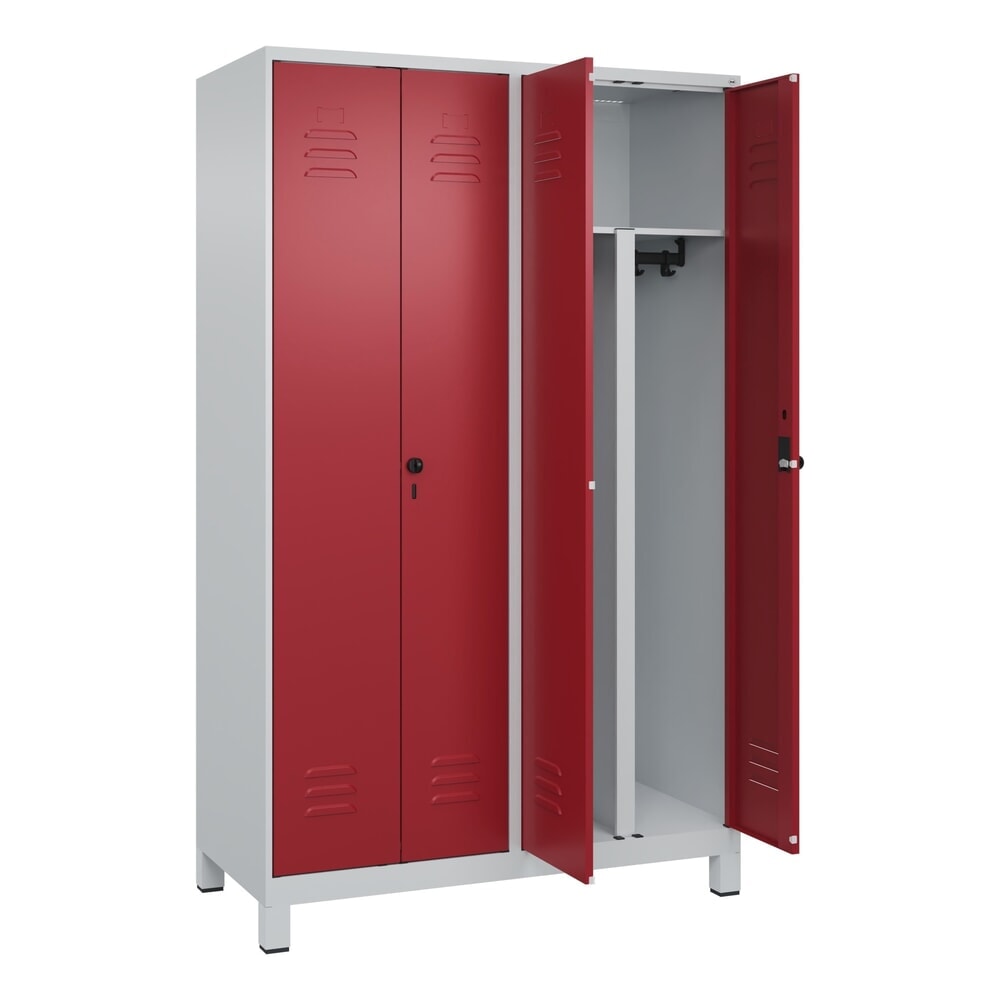 C+P PSA Doppel-Spind Classic PLUS, Füße, 4 Abteile, HxBxT 1.950 x 1.200 x 500 mm, lichtgrau, rubinrot, für Vorhängeschloss Produktabbildung Nr. 1: C+P PSA Doppel-Spind Classic PLUS, Füße, 4 Abteile, HxBxT 1.950 x 1.200 x 500 mm, lichtgrau, rubinrot, für Vorhängeschloss