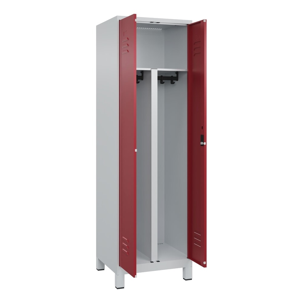 Produktabbildung: C+P PSA Doppel-Spind Classic PLUS, Füße, 2 Abteile, HxBxT 1.950 x 600 x 500 mm, lichtgrau, rubinrot, Zylinderschloss