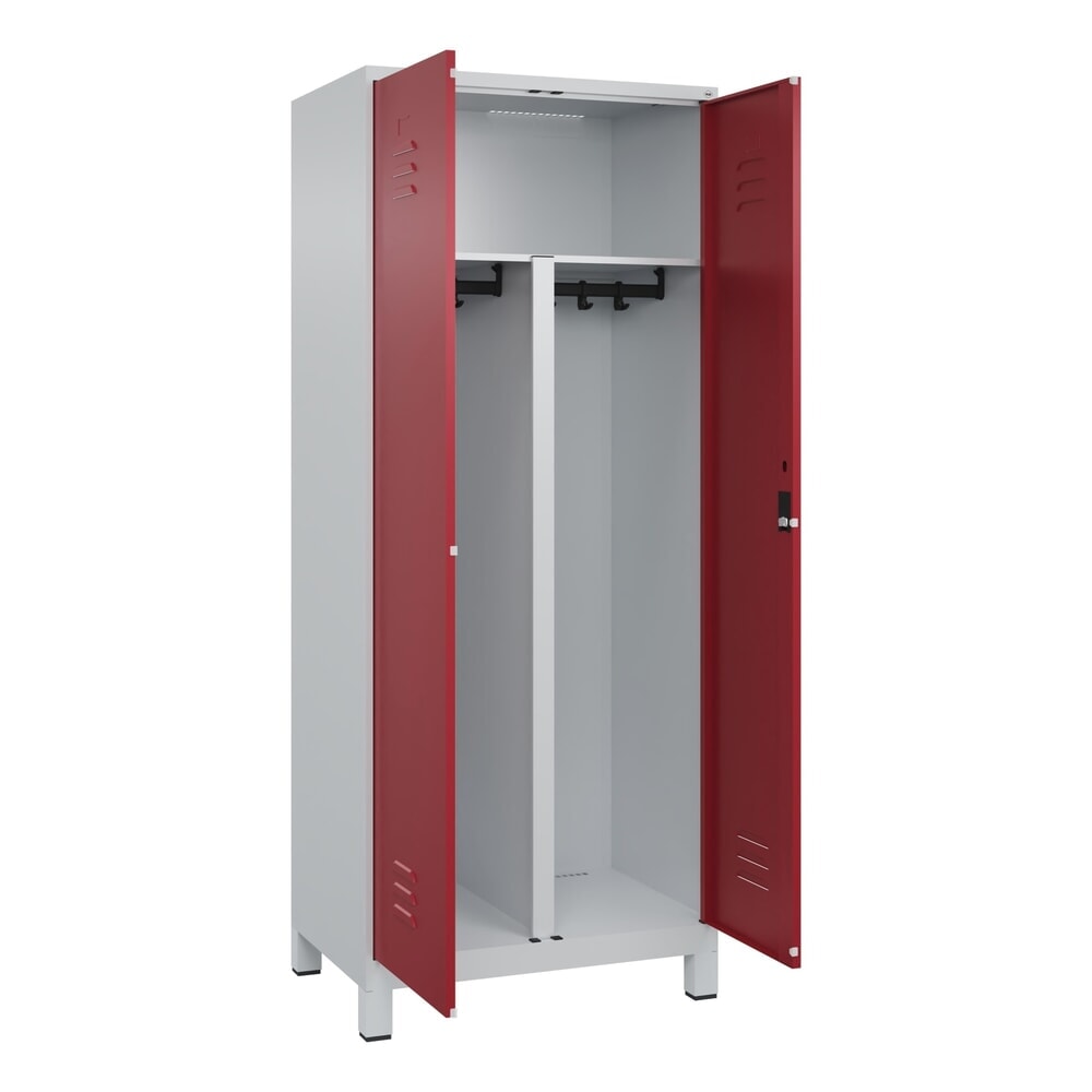 C+P PSA Doppel-Spind Classic PLUS, Füße, 2 Abteile, HxBxT 1.950 x 800 x 500 mm, lichtgrau, rubinrot, Zylinderschloss Produktabbildung Nr. 1: C+P PSA Doppel-Spind Classic PLUS, Füße, 2 Abteile, HxBxT 1.950 x 800 x 500 mm, lichtgrau, rubinrot, Zylinderschloss