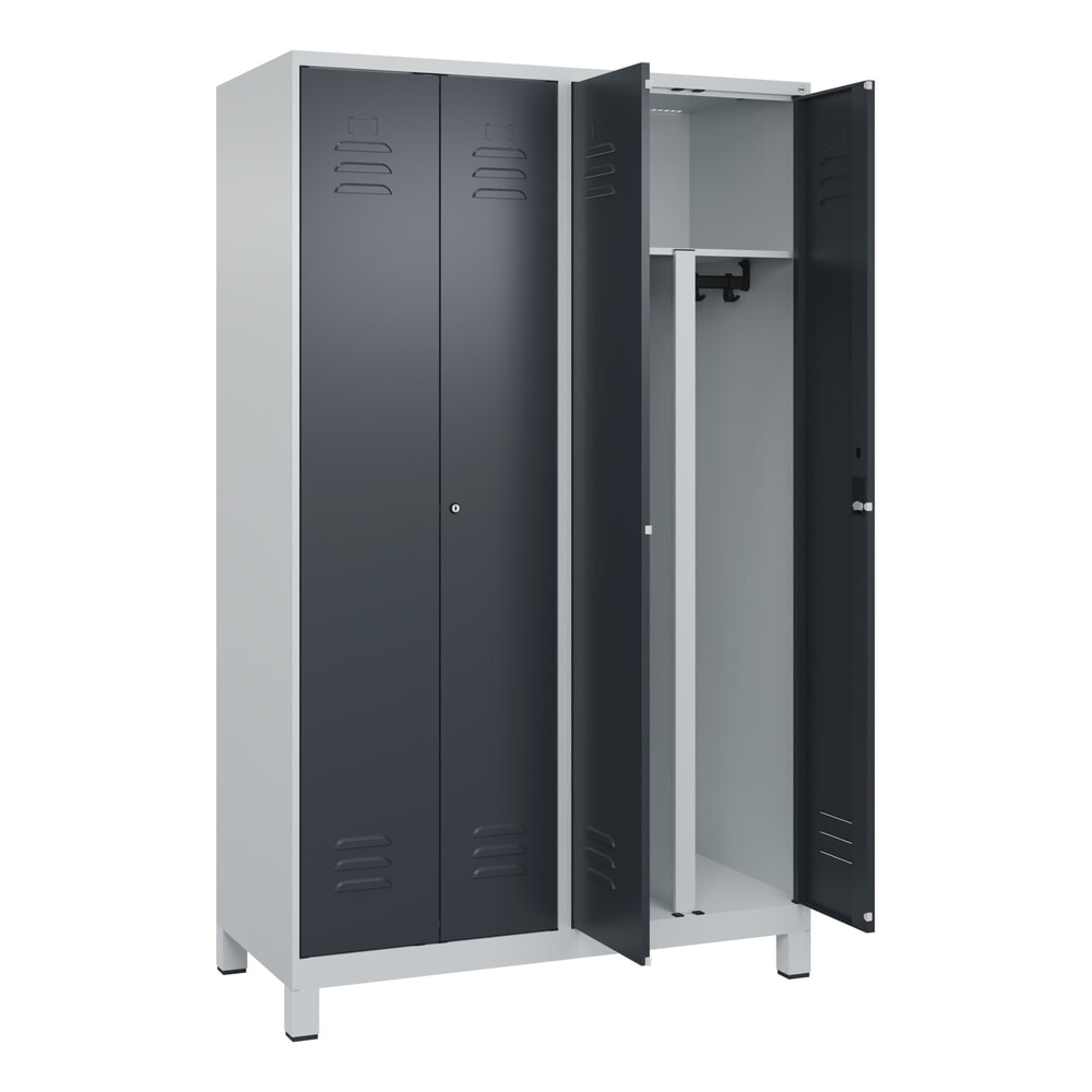 Produktabbildung Nr. 1: C+P PSA Doppel-Spind Classic PLUS, Füße, 4 Abteile, HxBxT 1.950 x 1.200 x 500 mm, lichtgrau, anthrazitgrau, Zylinderschloss