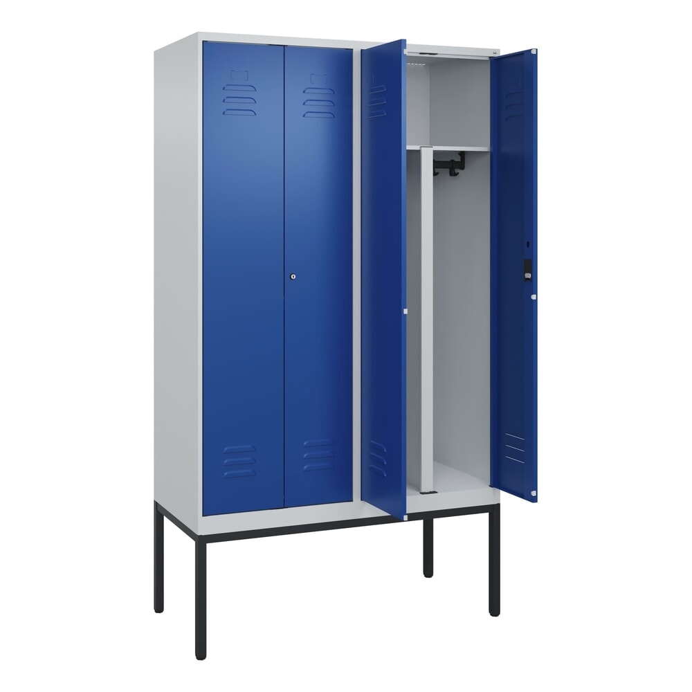 Produktabbildung: C+P PSA Doppel-Spind Classic PLUS, Gestell, 4 Abteile, HxBxT 2.120 x 1.200 x 500 mm, lichtgrau, enzianblau, Zylinderschloss