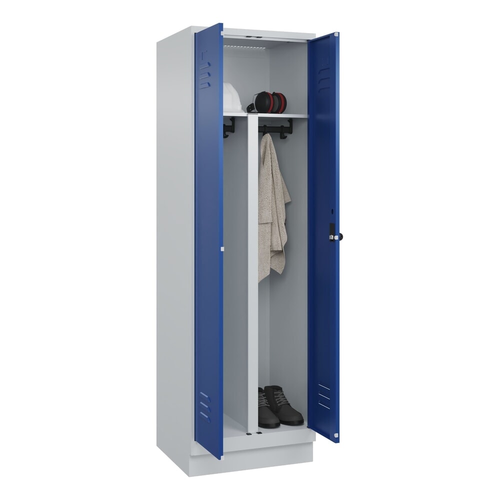 Produktabbildung Nr. 10: C+P PSA Doppel-Spind Classic PLUS, Sockel, 2 Abteile, HxBxT 1.950 x 600 x 500 mm, lichtgrau, enzianblau, für Vorhängeschloss
