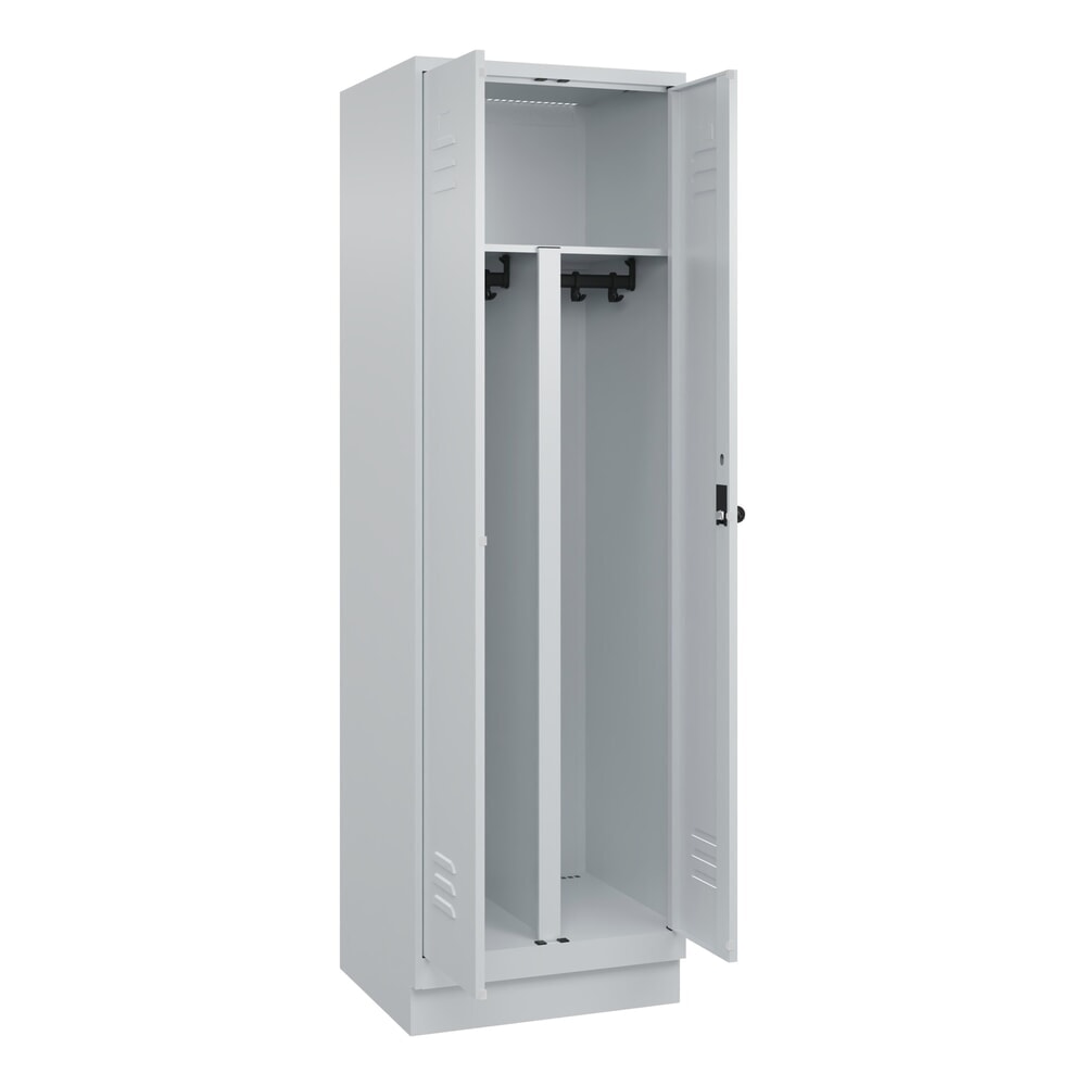 Produktabbildung: C+P PSA Doppel-Spind Classic PLUS, Sockel, 2 Abteile, HxBxT 1.950 x 600 x 500 mm, lichtgrau, lichtgrau, für Vorhängeschloss
