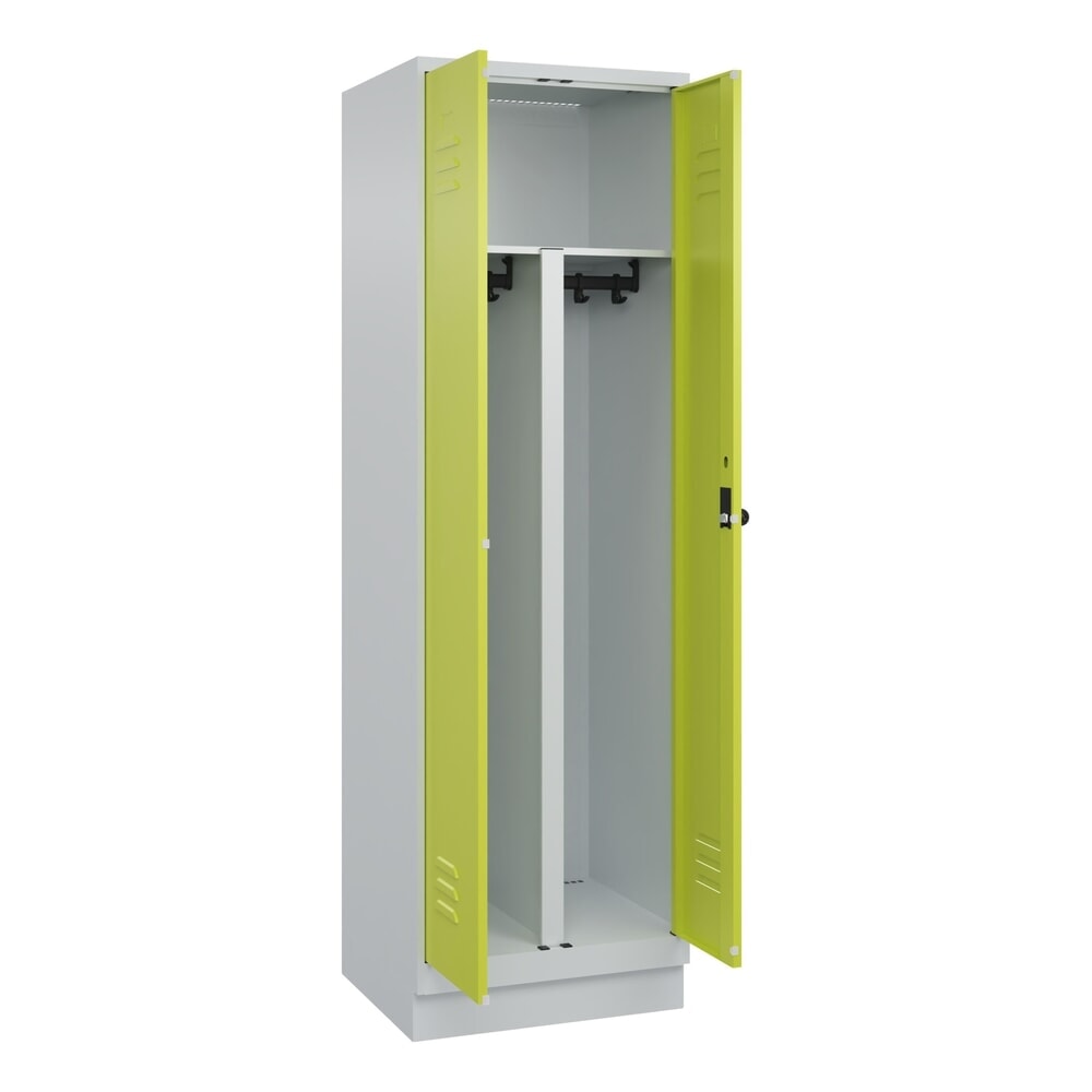Produktabbildung: C+P PSA Doppel-Spind Classic PLUS, Sockel, 2 Abteile, HxBxT 1.950 x 600 x 500 mm, lichtgrau, clowngrün, für Vorhängeschloss